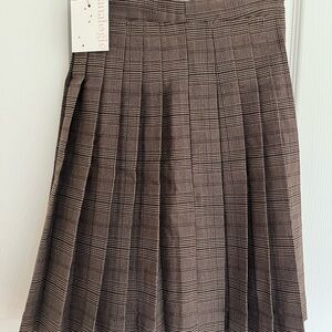 Brown Plaid Pleated Skirt